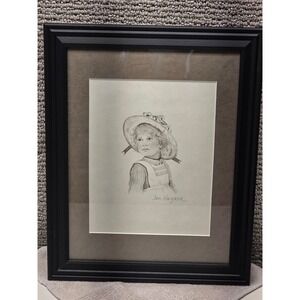 Jan Hagara Framed Pencil Sketch Print Victorian Girl Robin Black Frame 12x15
